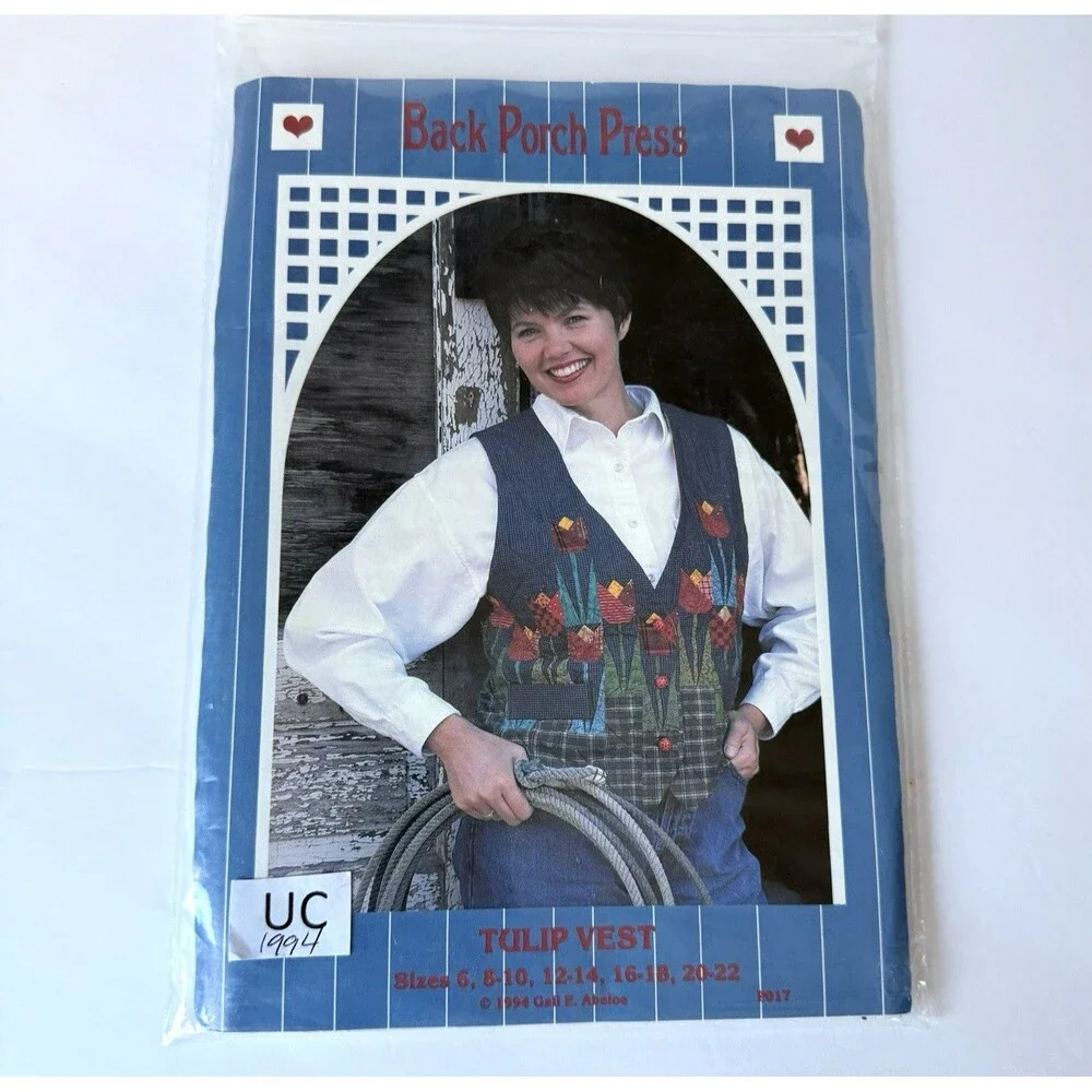 Vtg 90s Tulip Vest Sewing Pattern Back Porch Press Quilting Dutch Size 6-22